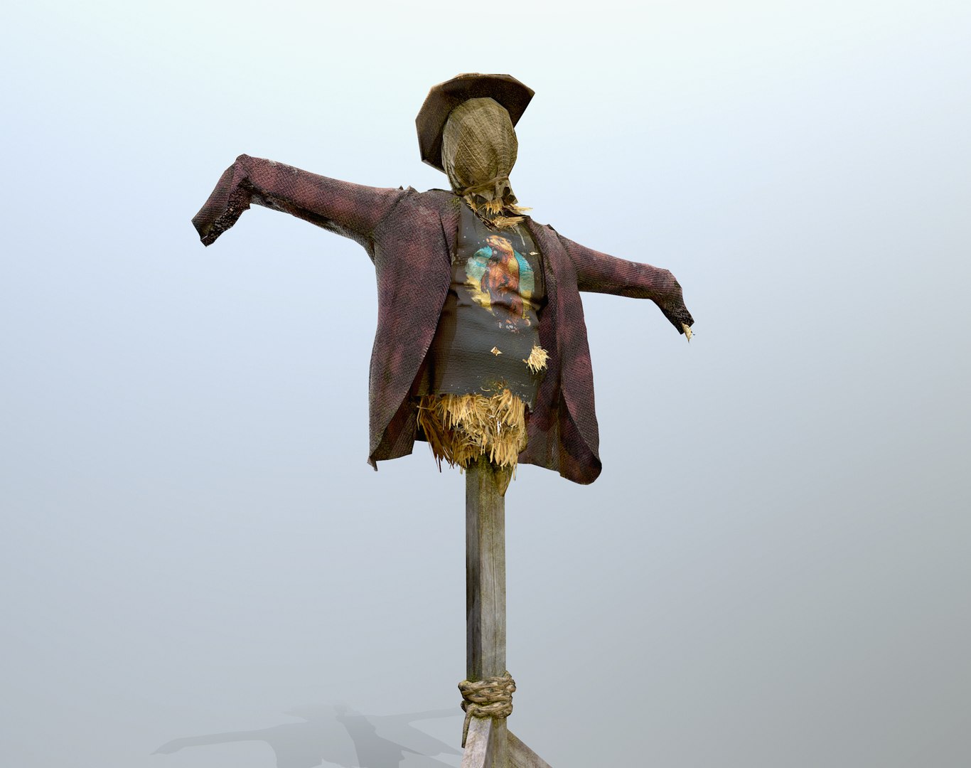 3D Model Scarecrow On A Wooden Pole - TurboSquid 2239250