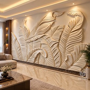 Modern Tropical Banana Leaves Relief Wall Panel STL CNC 106