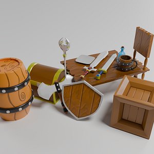 3D Medieval Props Pack  15 Assets LowMid Poly