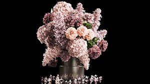 Solemn bouquet of flowers lilac peony hydrangea vase 357