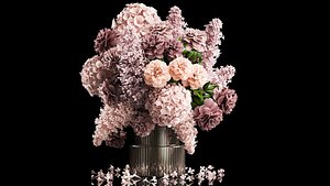 Solemn bouquet of flowers lilac peony hydrangea vase 357