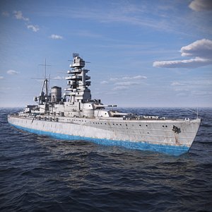 Damaged Warship with Oxidized Gun Mounts and Faded Colors Blue Used 3D