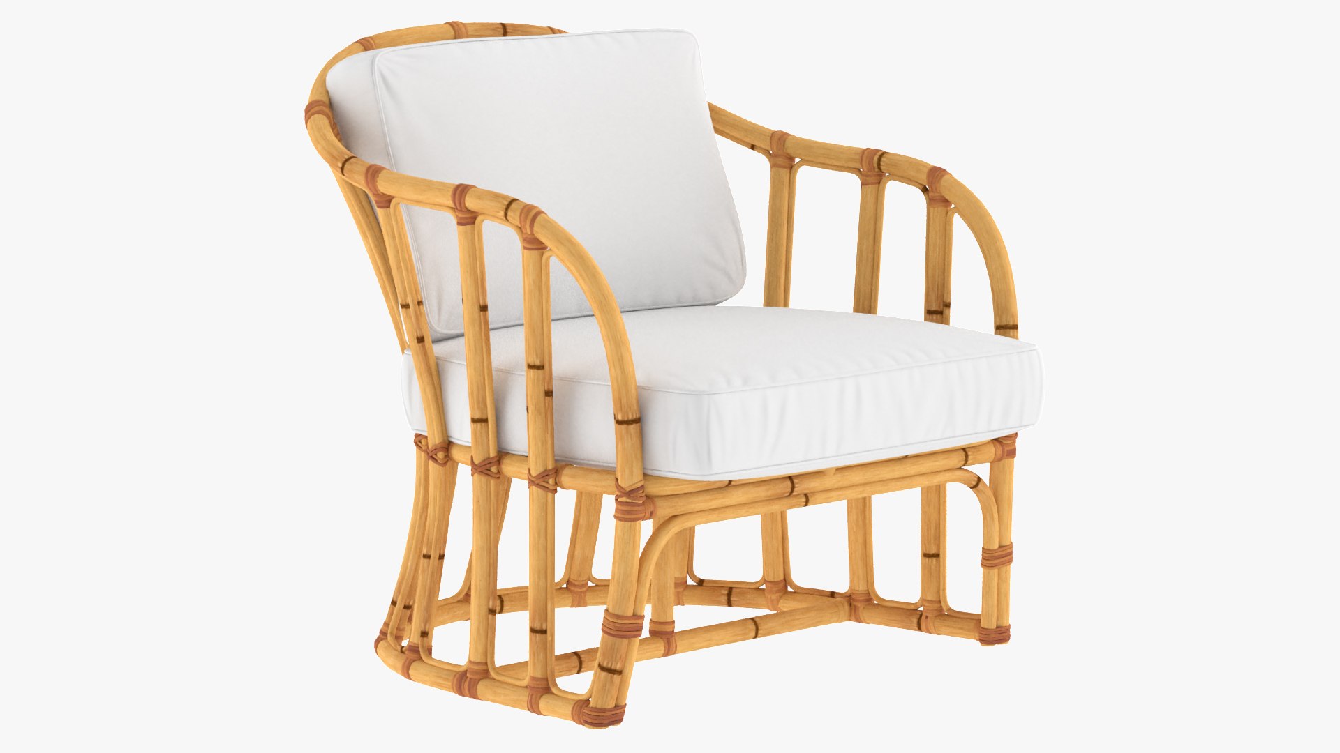 Bamboo Armchair with Cushions 3D model preview