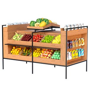 Showcase with fruits and products. Supermarket 3D model