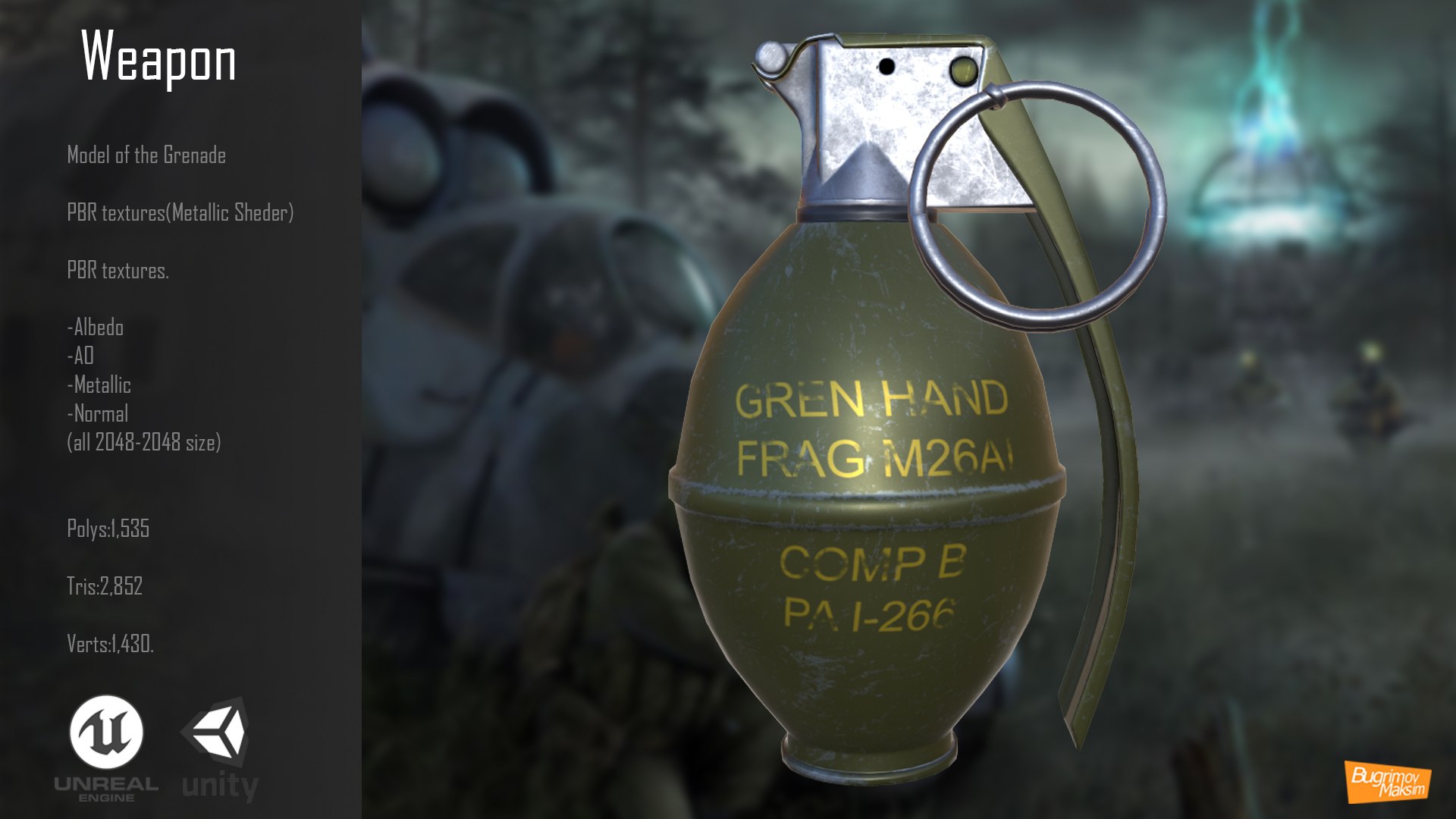 3D grenade pbr model https://p.turbosquid.com/ts-thumb/w5/MitvT7/xRwzcoBu/01/jpg/1494969315/1920x1080/fit_q87/707a78b6ebc5a5c8b5389453d3e374eceed741a4/01.jpg
