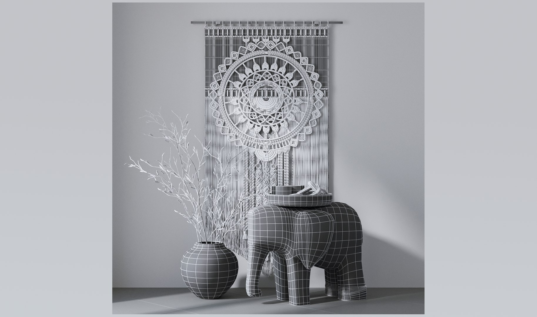 Decorative Set With Wall Hanging Macrame 6 3D Model - TurboSquid 1891172
