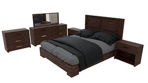 Modern Wooden Bedroom Set - Bed -DresserNightstands- Mirror 3D model
