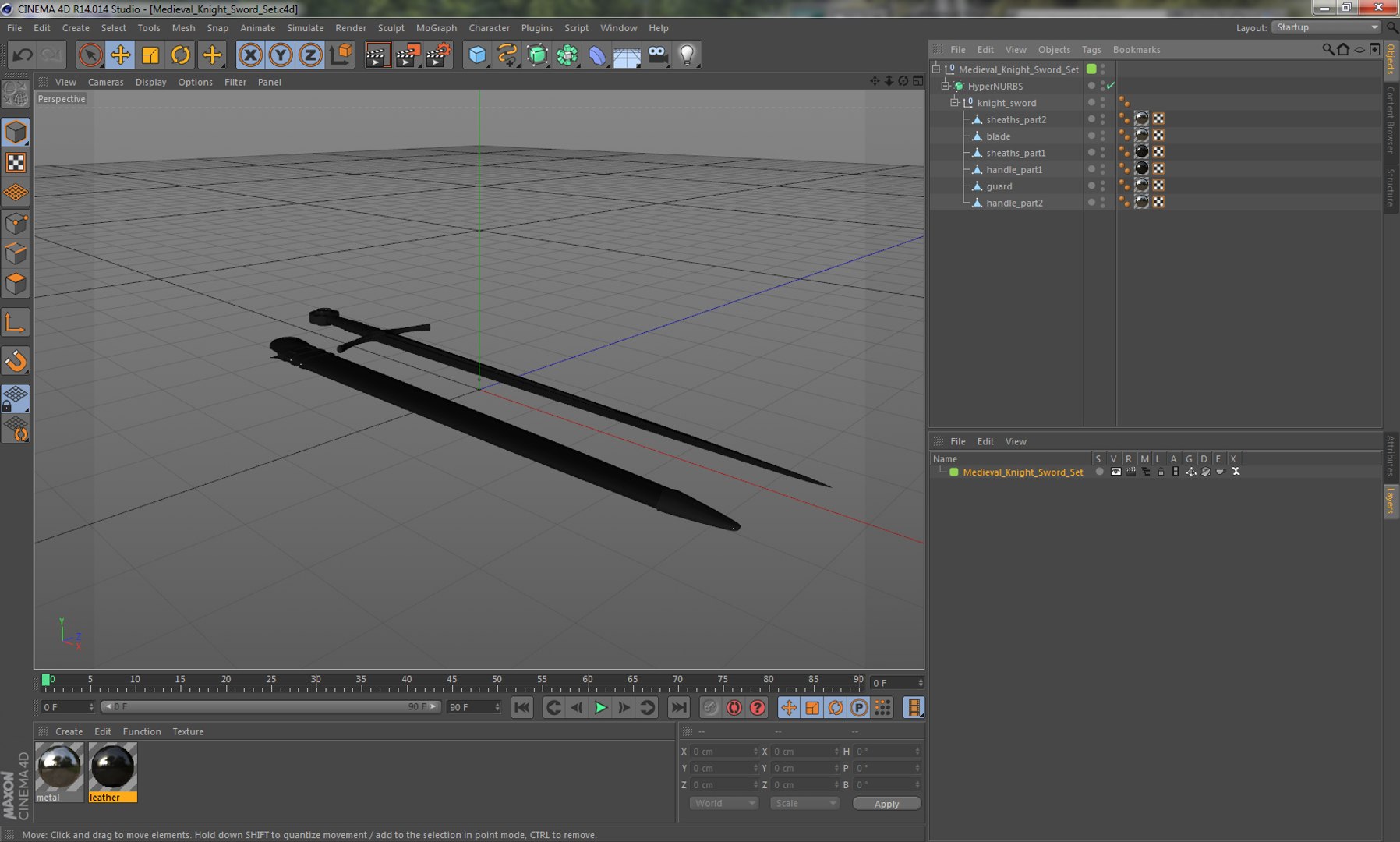 Medieval Knight Sword with Sheath 3D model preview