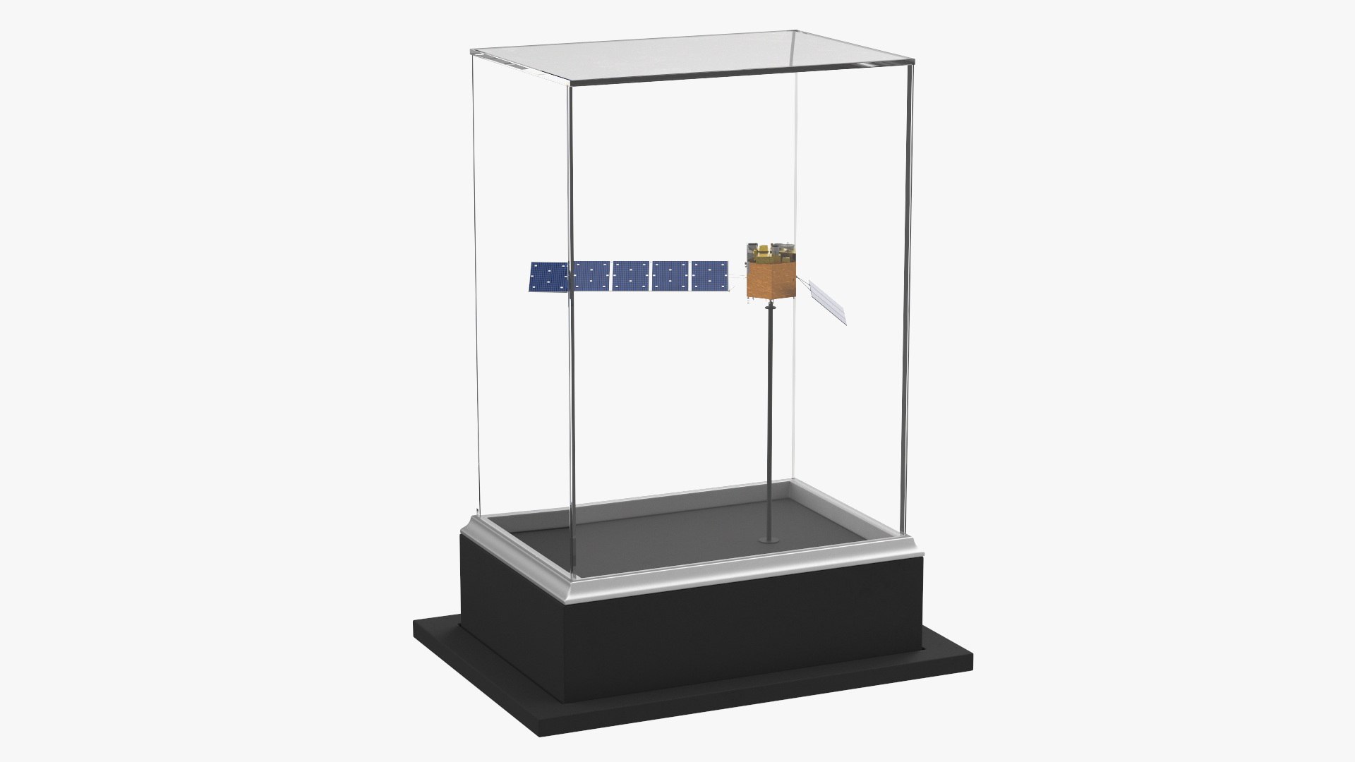 Detailed Model Satellite in Glass Box 3D model for industrial visualization, technical presentation, simulation, product rendering, and animation