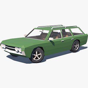 Low Poly Muscle Car Station Wagon with Interior V2 GAME MOBILE READY