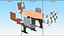 Oval Light Bowling Table with Red Chairs
