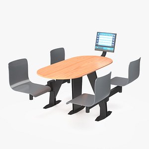 Oval Light Bowling Table with Red Chairs