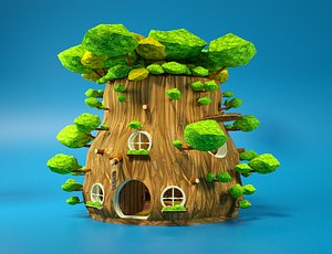 cartoon wooden bear house interior 3D