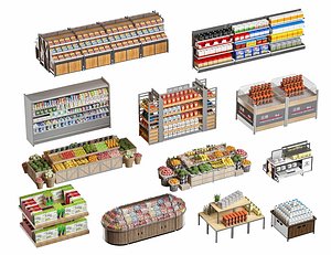 Supermarket Grocery Display Shelves Collection
