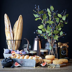 Kitchen set with bread and donuts