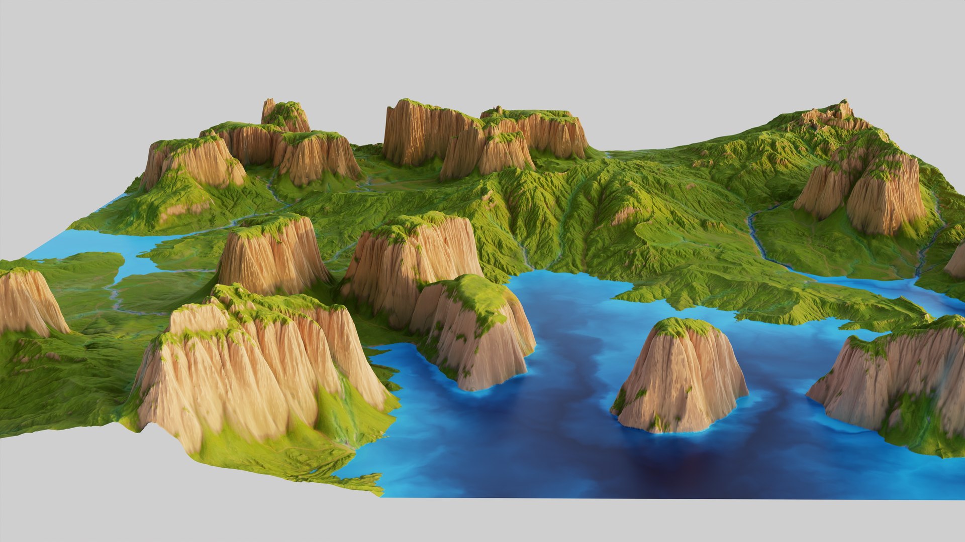 3D Green landscape with boulders - TurboSquid 2160581