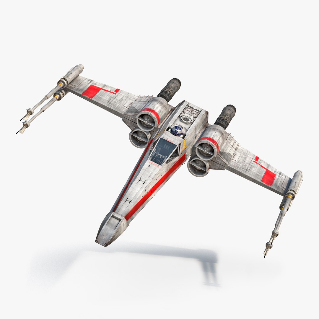 Star Wars X-Wing Starfighter and R2D2 Rigged Red 3D model preview
