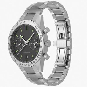 Chronometer Wrist Watch Steel Bracelet Black Dial