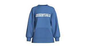 Girls Oversized Crewneck Sweatshirt With Pocket 3D