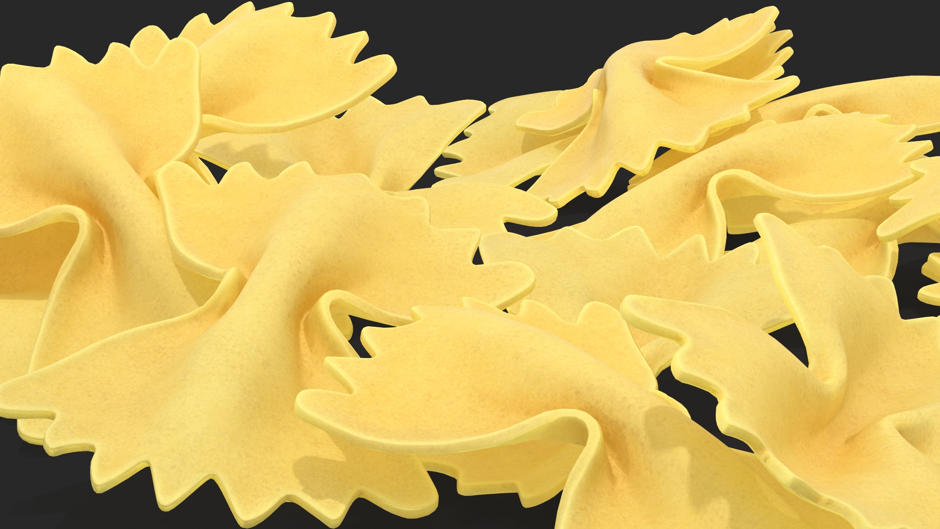 3D farfalle pasta model https://p.turbosquid.com/ts-thumb/w7/RaM9Pe/D9qW4DMt/farfallepasta3dsmodel008/jpg/1581530529/1920x1080/fit_q87/7f5b3e51ffcfd726035a6556b81a4c5324557aa2/farfallepasta3dsmodel008.jpg