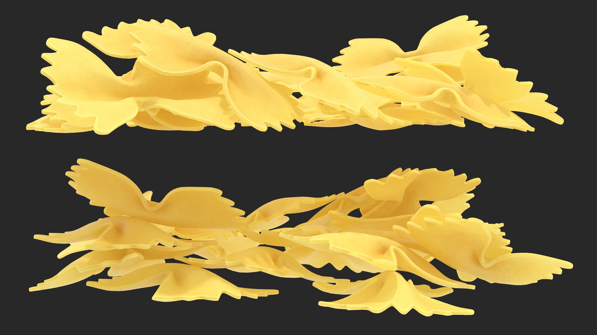 3D farfalle pasta model https://p.turbosquid.com/ts-thumb/w7/RaM9Pe/E7qiQvSO/farfallepasta3dsmodel006/jpg/1581530515/1920x1080/fit_q87/81e8f61bb4e3fee2c67823e182b62d46620da094/farfallepasta3dsmodel006.jpg