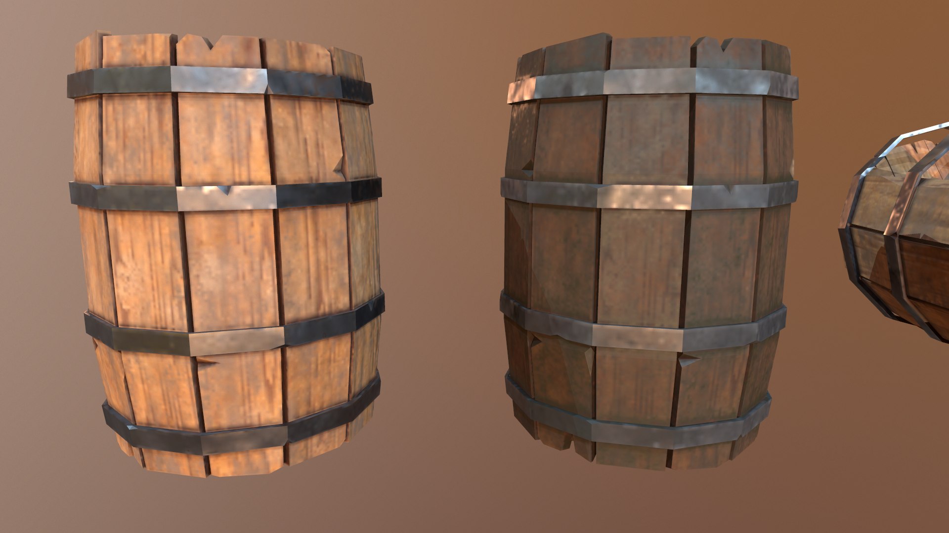 Collection of various wooden barrel Low-poly 3D model https://p.turbosquid.com/ts-thumb/w7/lrJb2O/hl/screenshot0061/png/1622379516/1920x1080/fit_q87/c6f611d652afee8c3df686ad023f630c93ec2b92/screenshot0061.jpg