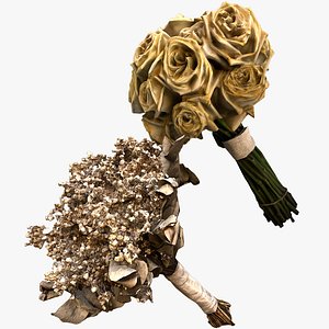 3D model Wedding Bridal Bouquet White Roses Dried Flowers Set