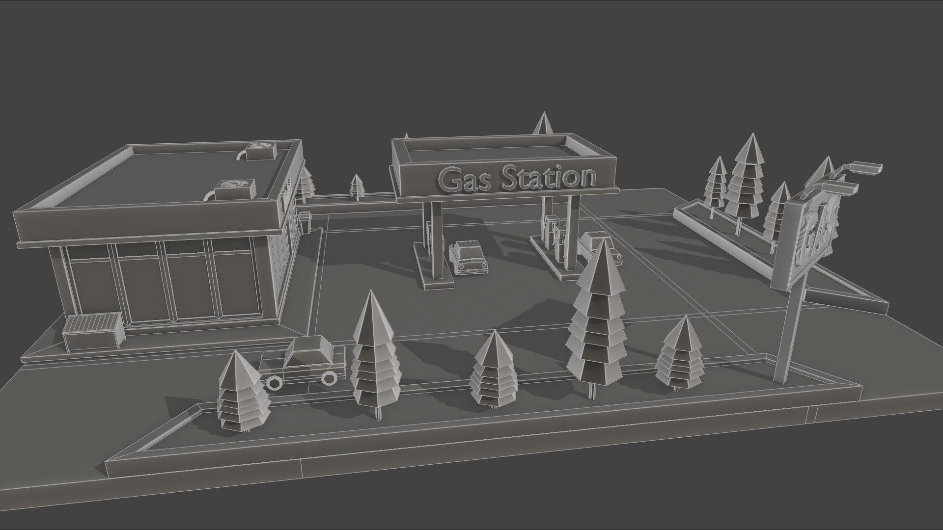 Low Poly Gas Station 3D model https://p.turbosquid.com/ts-thumb/w8/RNvGYn/FX/gas_statio_wire00/jpg/1732391762/1920x1080/fit_q87/e1f6d8a47a312d5e80081202e1bc6b37273cc0ea/gas_statio_wire00.jpg