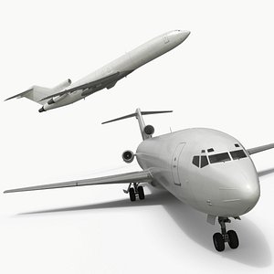 3D Trijet Passenger Aircraft on Gear White Rigged model