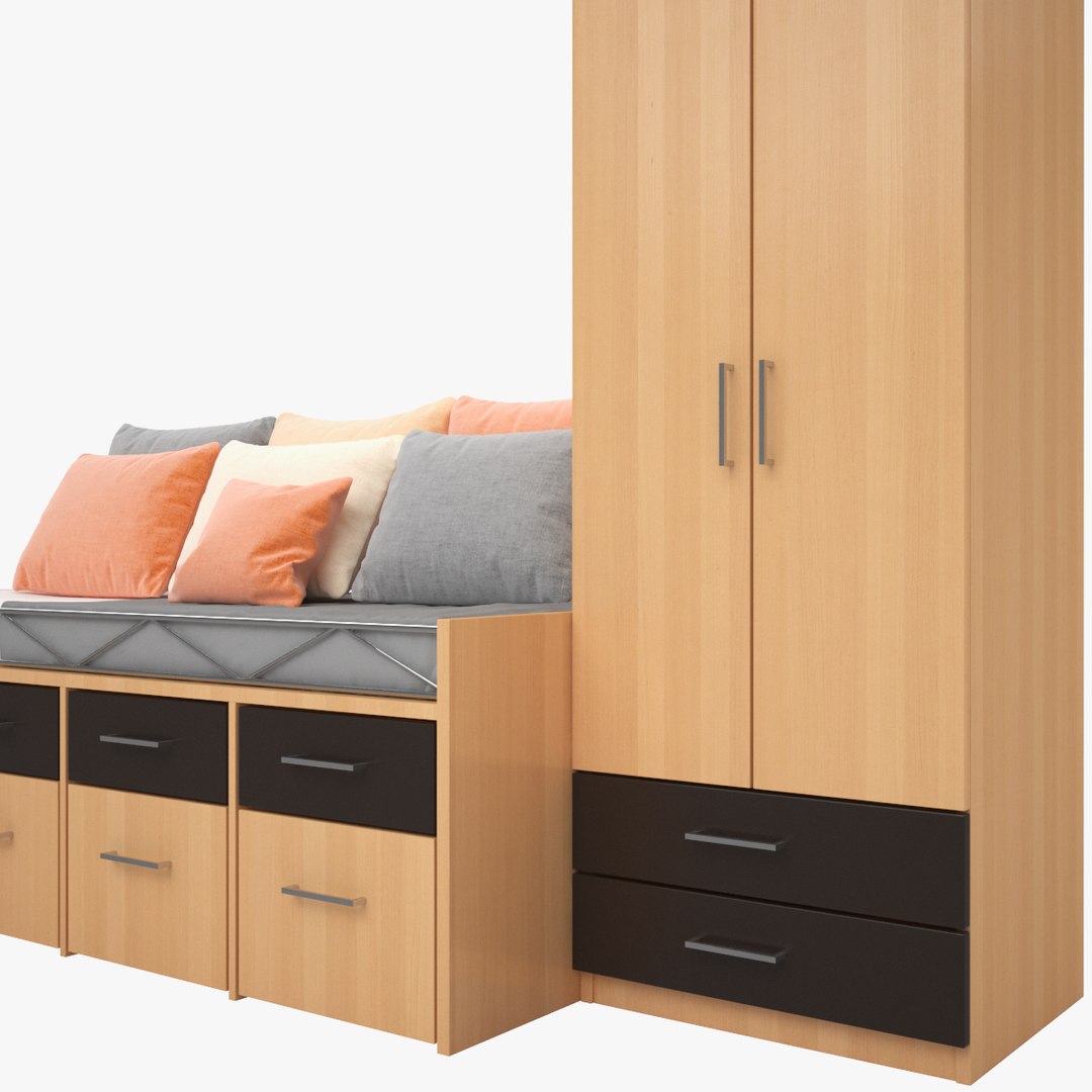 3d model bedroom furniture bed cabinet