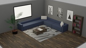 3D low-poly living room