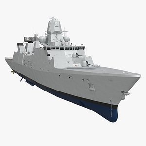 3D Contemporary Navy Frigate with Radar Systems White