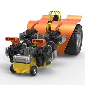 Diecast Pulling tractor with 4 engines V8 Version 3 Scale 1 to 25 3D model