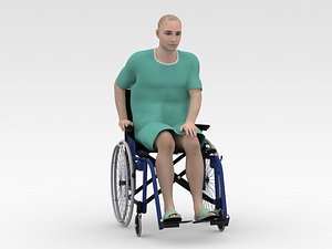 Patient with Wheel Chair - Green Dress 3D model