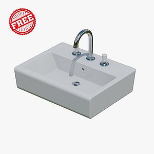 Modern Rectangular Bathroom Sink with Chrome Faucet Set 3D model