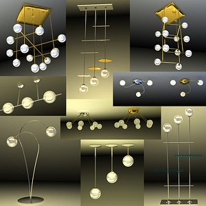 3D Set of lamps in Art Nouveau style