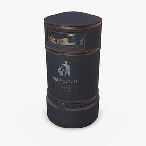 3D Street Litter Bin Trash Can Low-poly PBR model