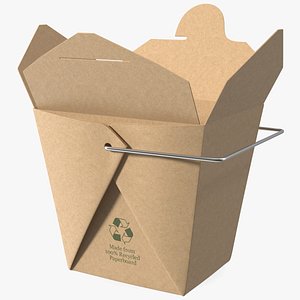 3D model Kraft Paper Take Out Food Container 16 Oz Opened