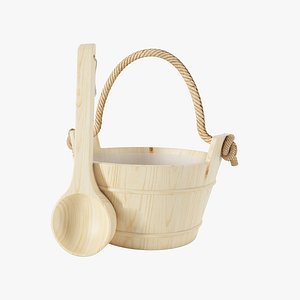 3D Wood Bucket and  Spoon Render-3dsMax  Vray Ready 2 Render model