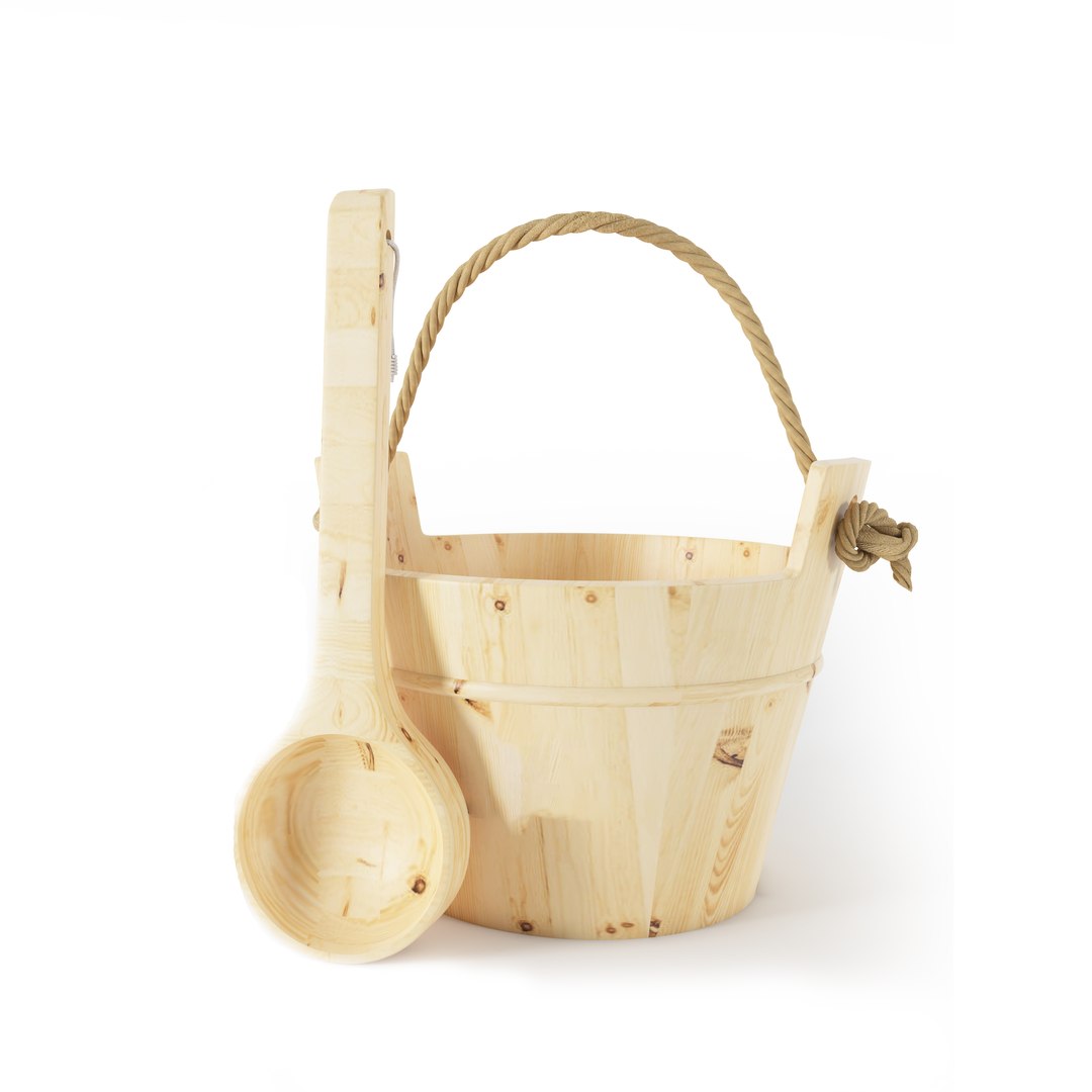 3D Wood Bucket And Spoon Render-3dsMax Vray Ready 2 Render Model ...