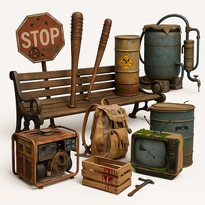 Wasteland Props Vol  01  Stylized Post Apocalyptic Game Assets Pack model