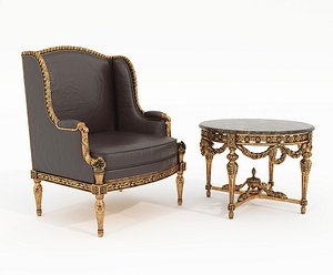 Classic European Style Coffee Table and Armchair 34 3D model