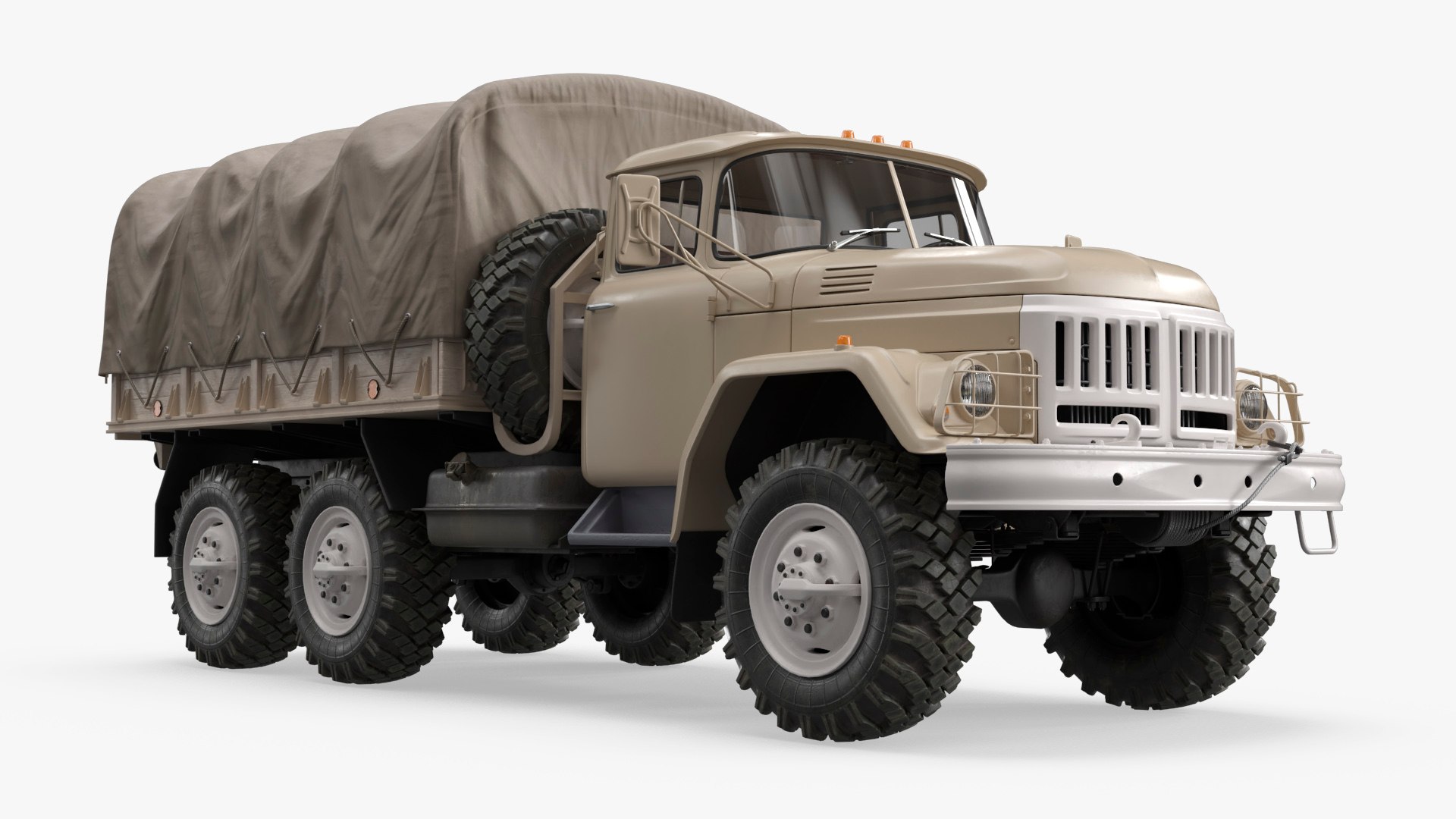 Field Supply Truck with Canvas Cargo Compartment Rigged 3D model for vehicle visualization, games, animation, transport scenes, and automotive rendering