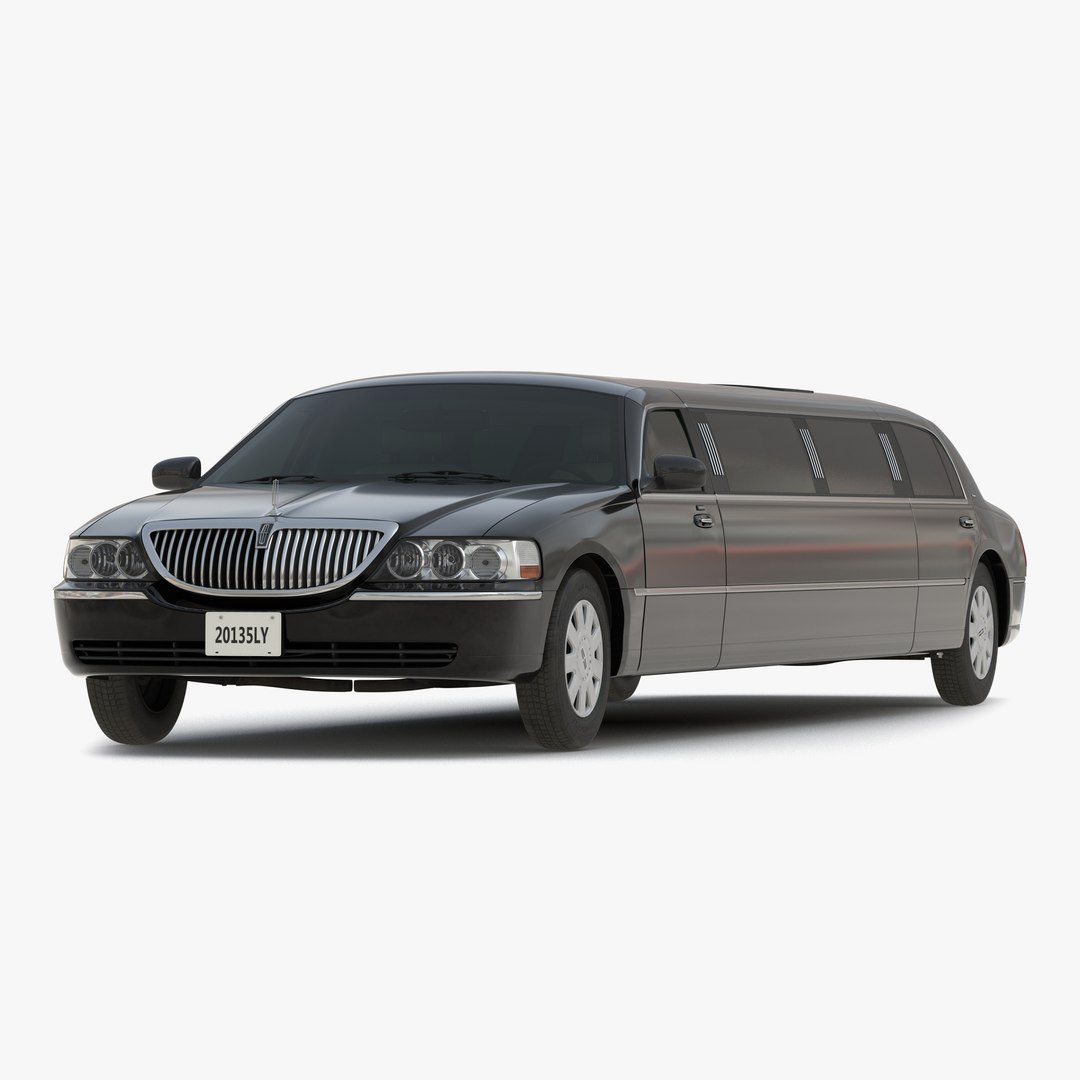 Lincoln Stretch Car Limousine Black Simple Interior 3D model preview