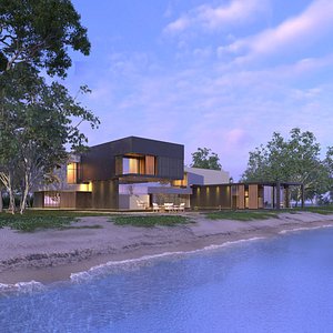 Modern beach house villa corona with 3d grass