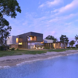 Modern beach villa corona with 3d grass 3D