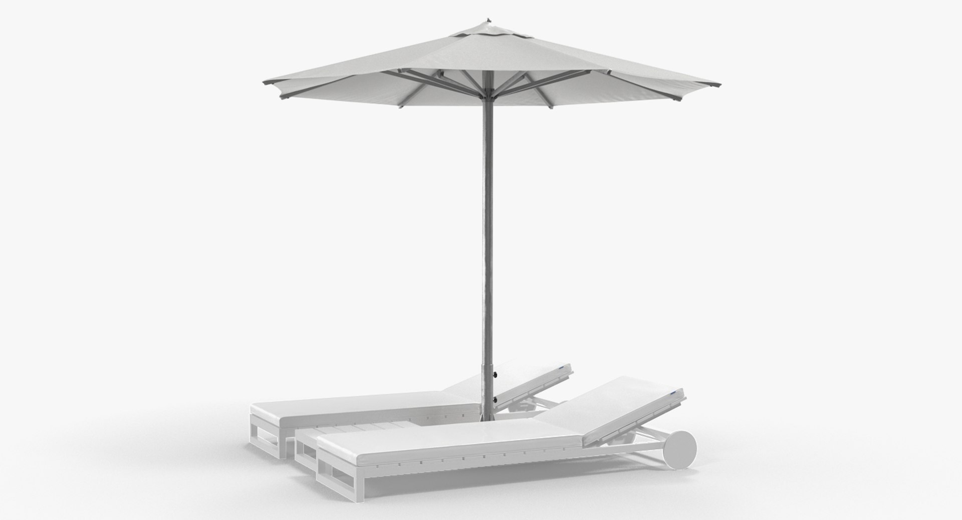 Sun Loungers with Umbrella 2 3D model preview