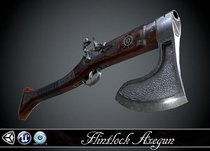 flintlock axe-gun - 3d model