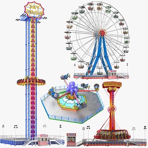 Four Detailed Amusement Park Rides
