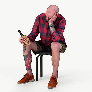 Subdued Revelry Tattooed Man with Concealed Bottle